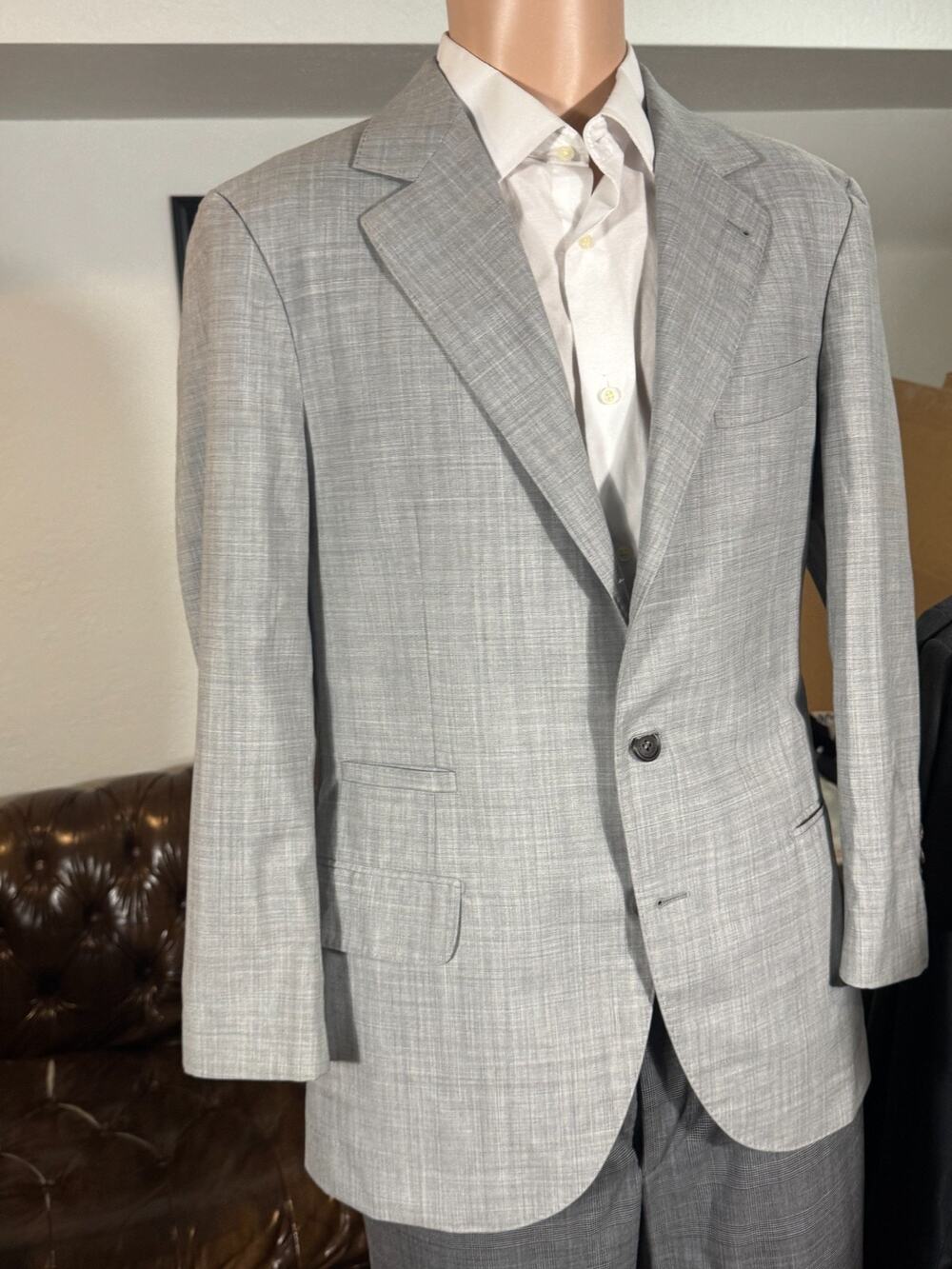 Brunello Cucinelli Light Gray Sharkskin Virgin Wool Deconstructed Blazer 48 38R
